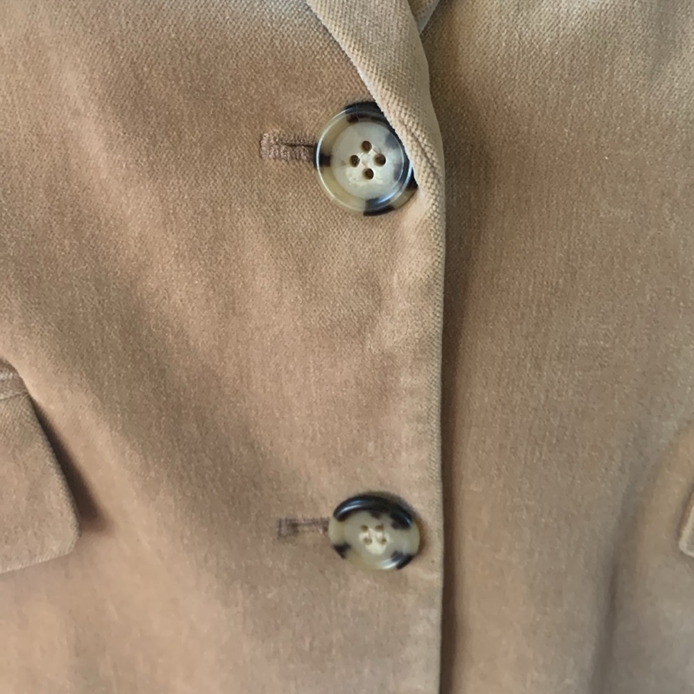 OZOC VELVET BLAZER TORTOISE BUTTONS WOMENS 40 DOUBLE BUTTON LINED CAMEL TAN EUC - Picture 3 of 11